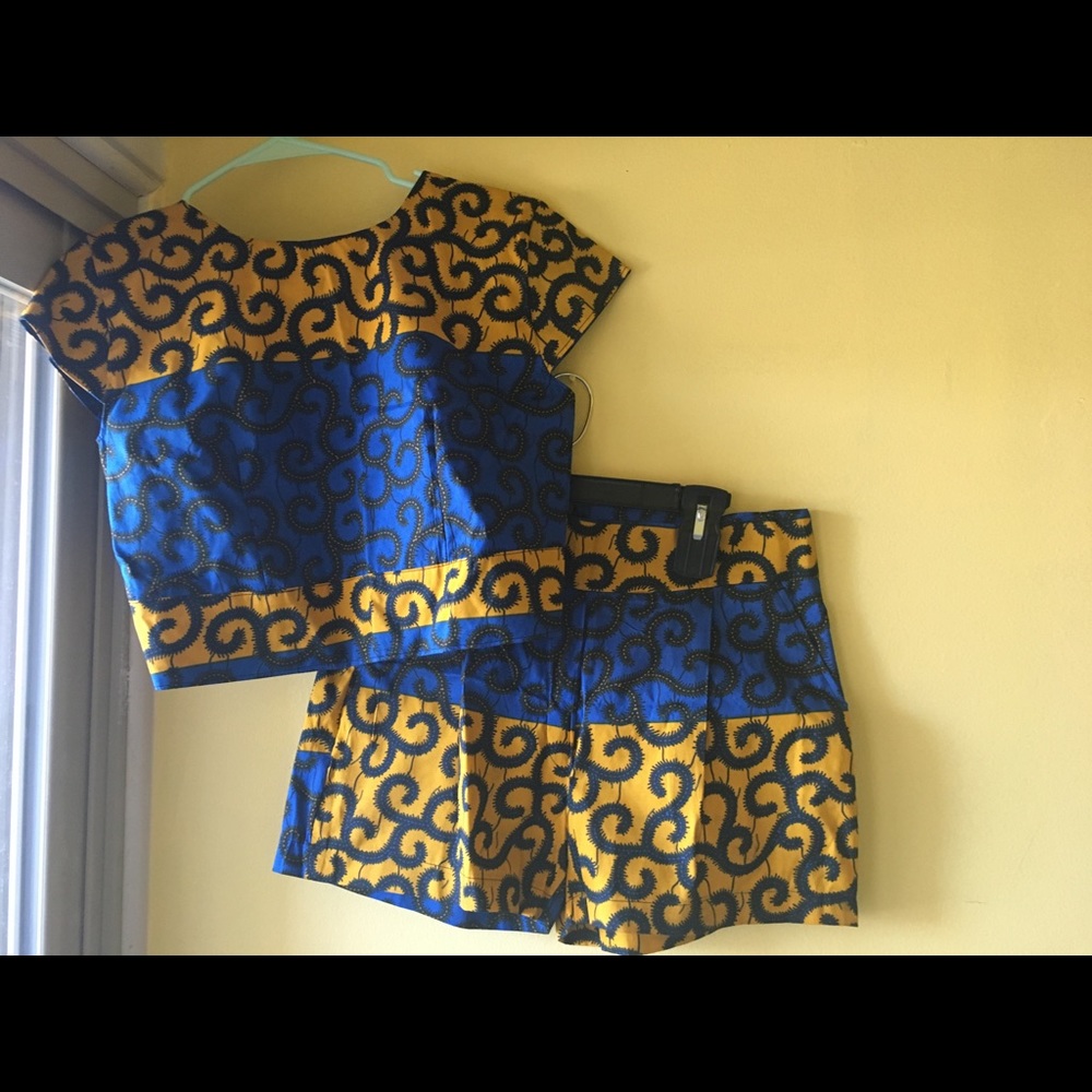 Handmade Ankara African Blue Crop-Top Shorts Set